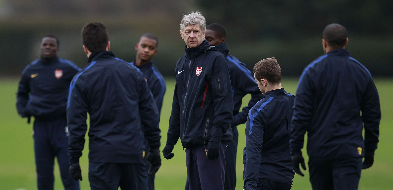 Arsenal manager Arsene Wenger attends a team training session in London Colney