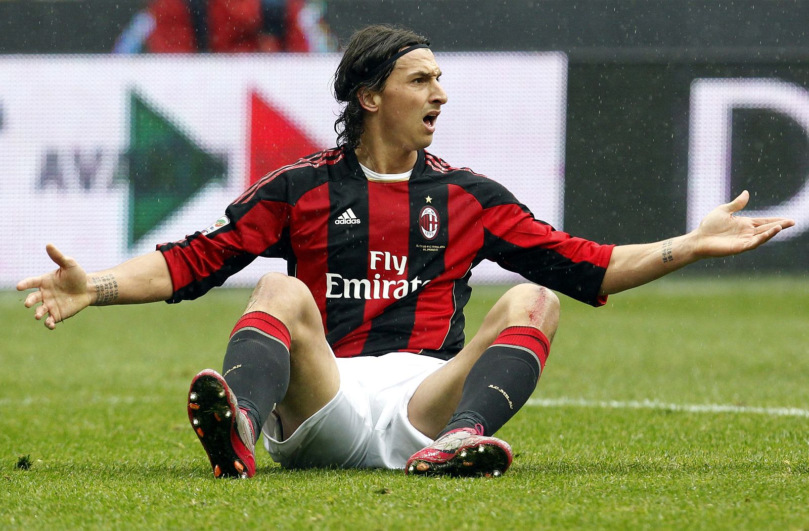 AC Milan's Ibrahimovic reacts against Bari during their Italian Serie A soccer match in Milan.