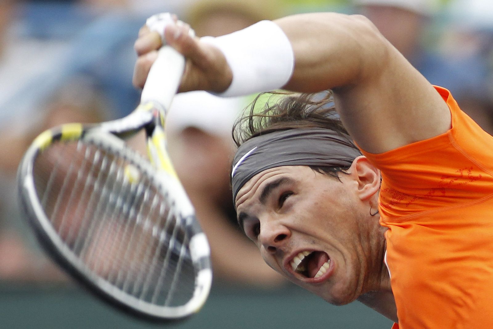 Nadal serves against Sweeting at the Indian Wells ATP tennis tournament in Indian Wells, California