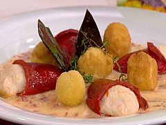 Piquillos con gambas y croquetas de garbanzos (15/03/11)