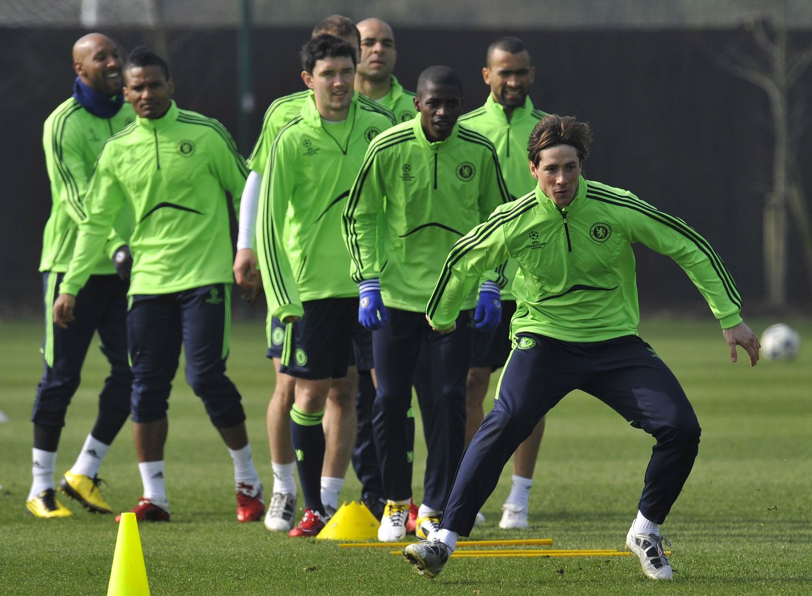 Fernando Torres of Chelsea runs during a training session at Cobham in south east England