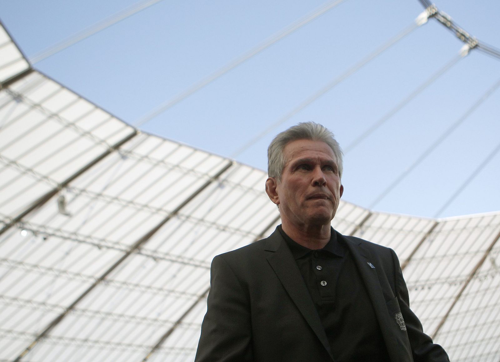 Bayer Leverkusen's coach Heynckes arrives for the German Bundesliga soccer match against Schalke 04 in Leverkusen