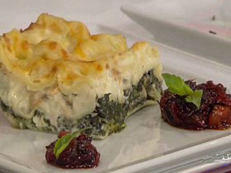 Lasaña de espinacas y mejillones con pimientos caramelizados (23/03/11)