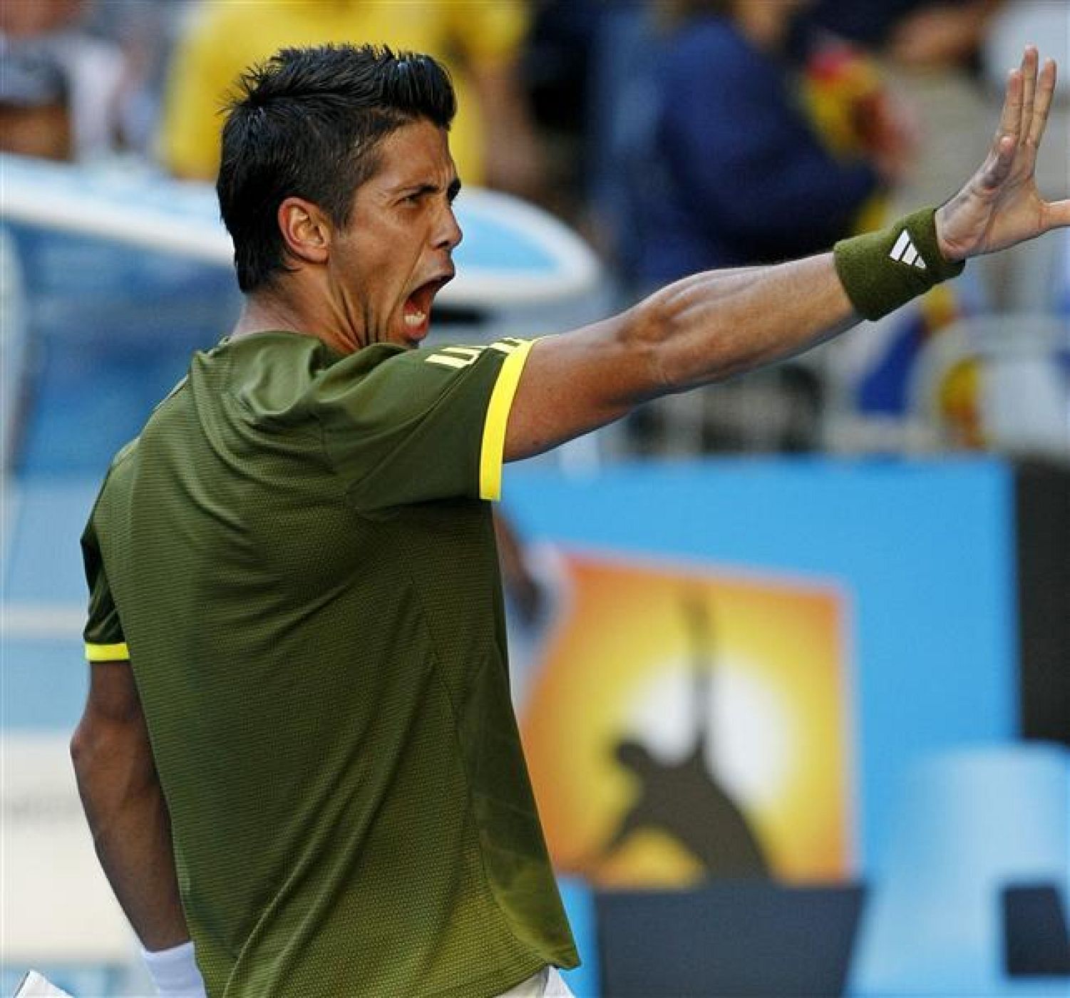 Spain's Verdasco celebrates winning his match against Britain's Murray at the Australian Open tennis tournament in Melbourne