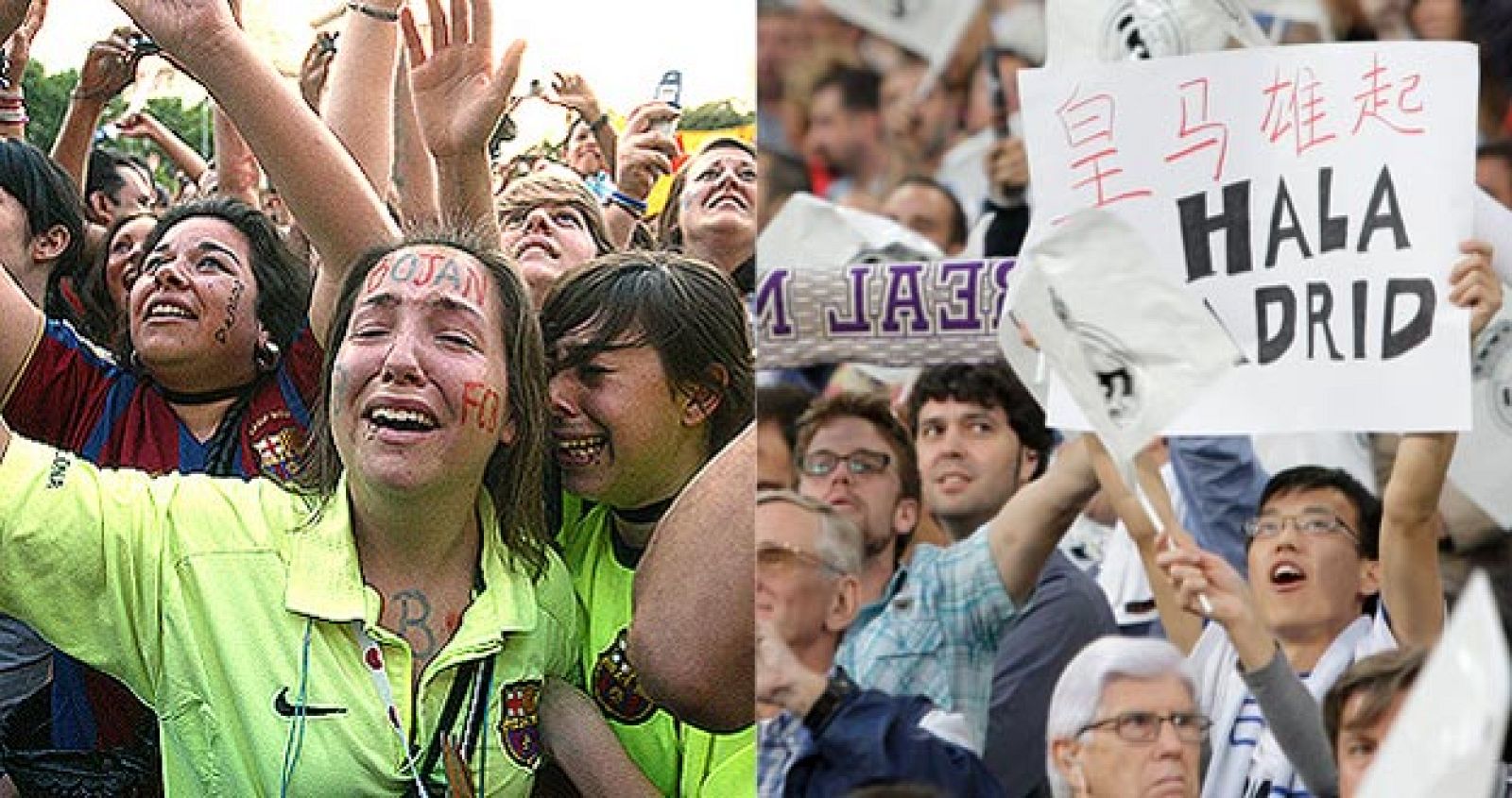 Aficionados del Real Madrid y del FC Barcelona procedentes de todos los puntos del planeta.