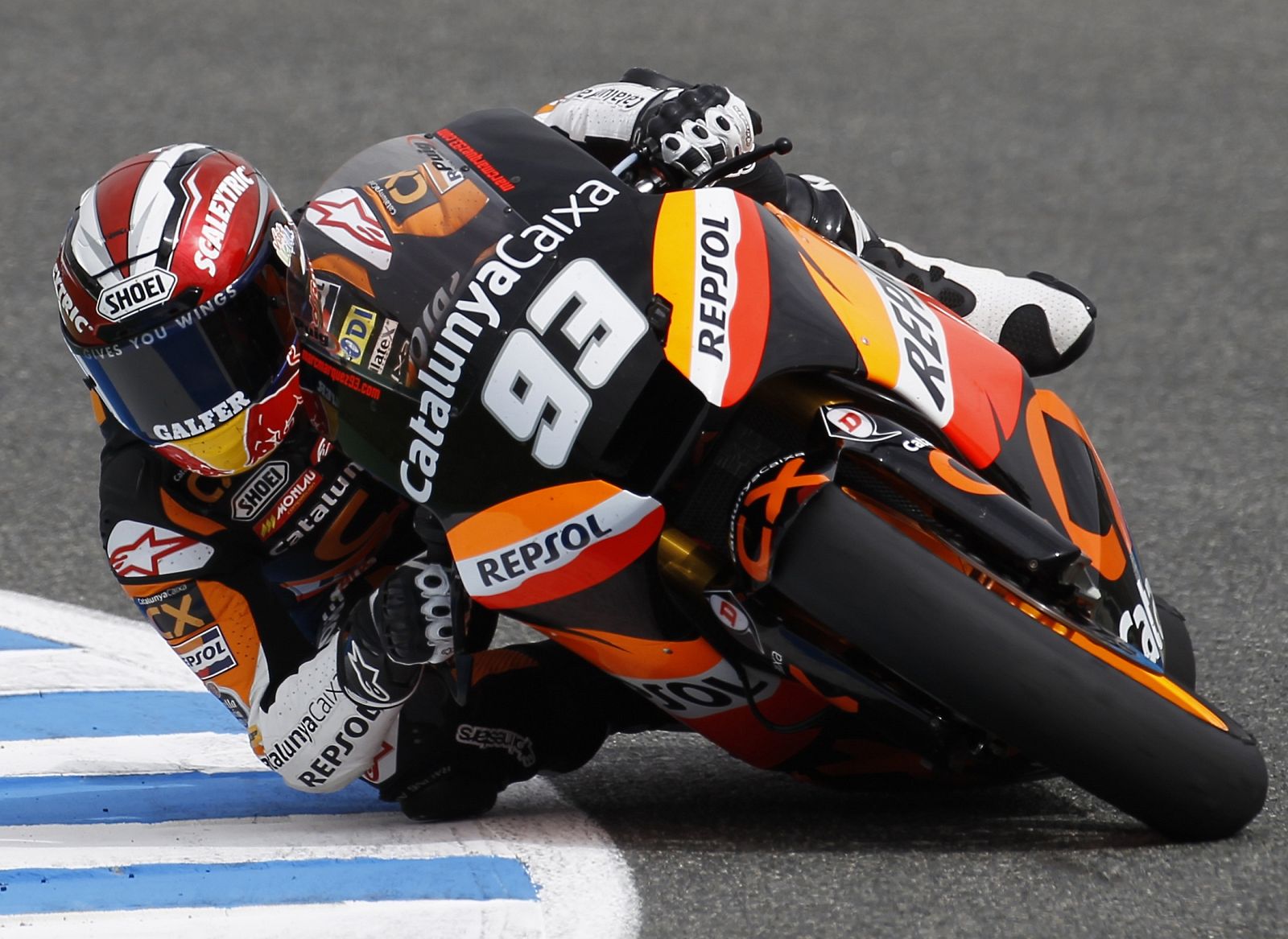 Suter Moto2 rider Marc Marquez of Spain takes a curve during the third free practice session of the Spanish Grand Prix in Jerez