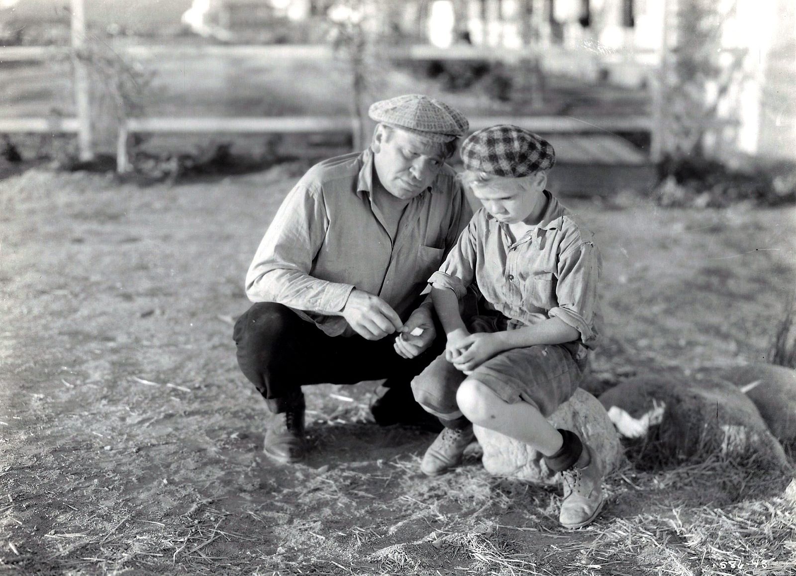 Publicity photo of Jackie Cooper and Wallace Beery in scene from "The Champ"