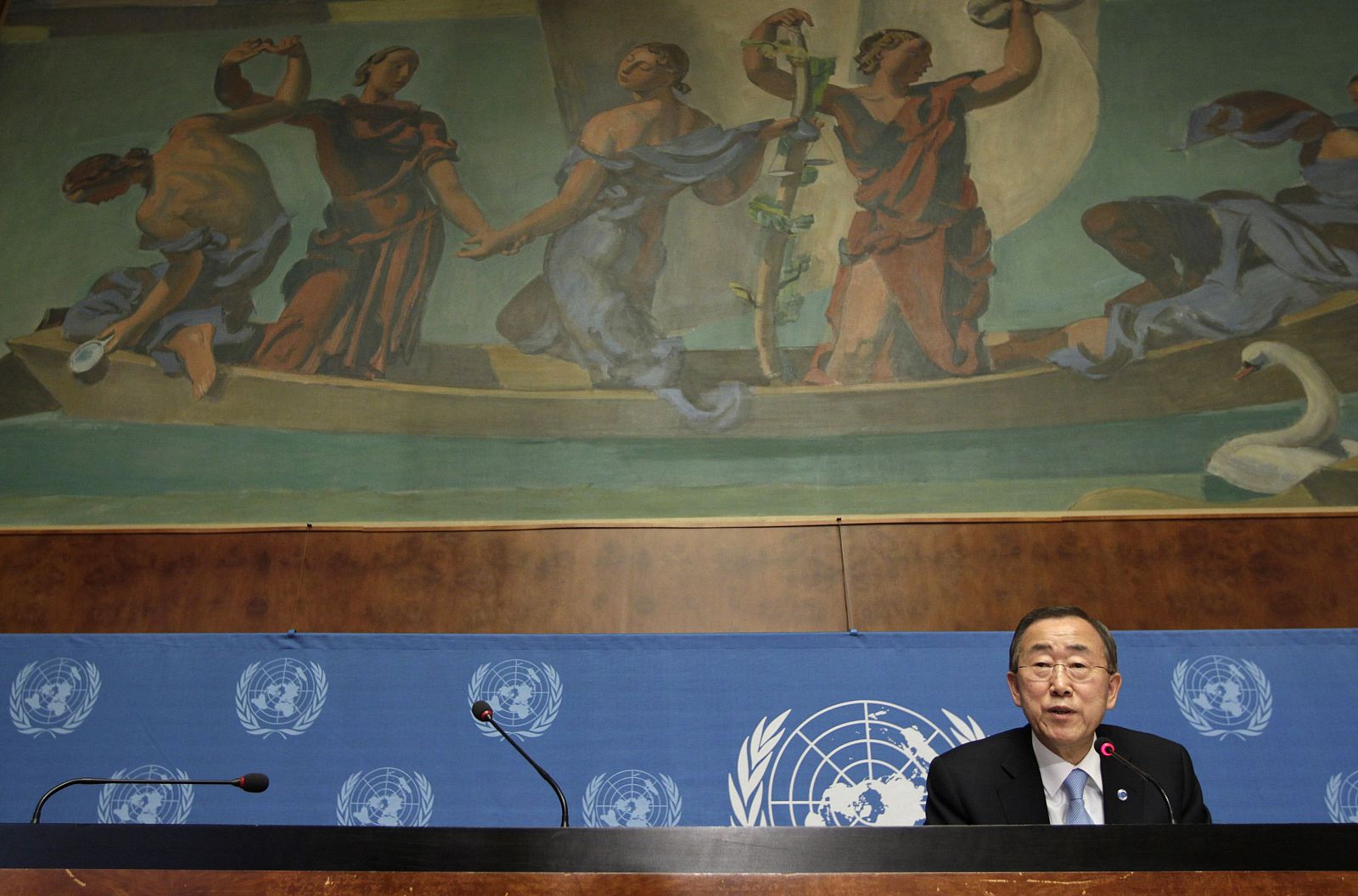 El secretario general de la ONU, Ban Ki-moon, durante la rueda de prensa en Ginebra.