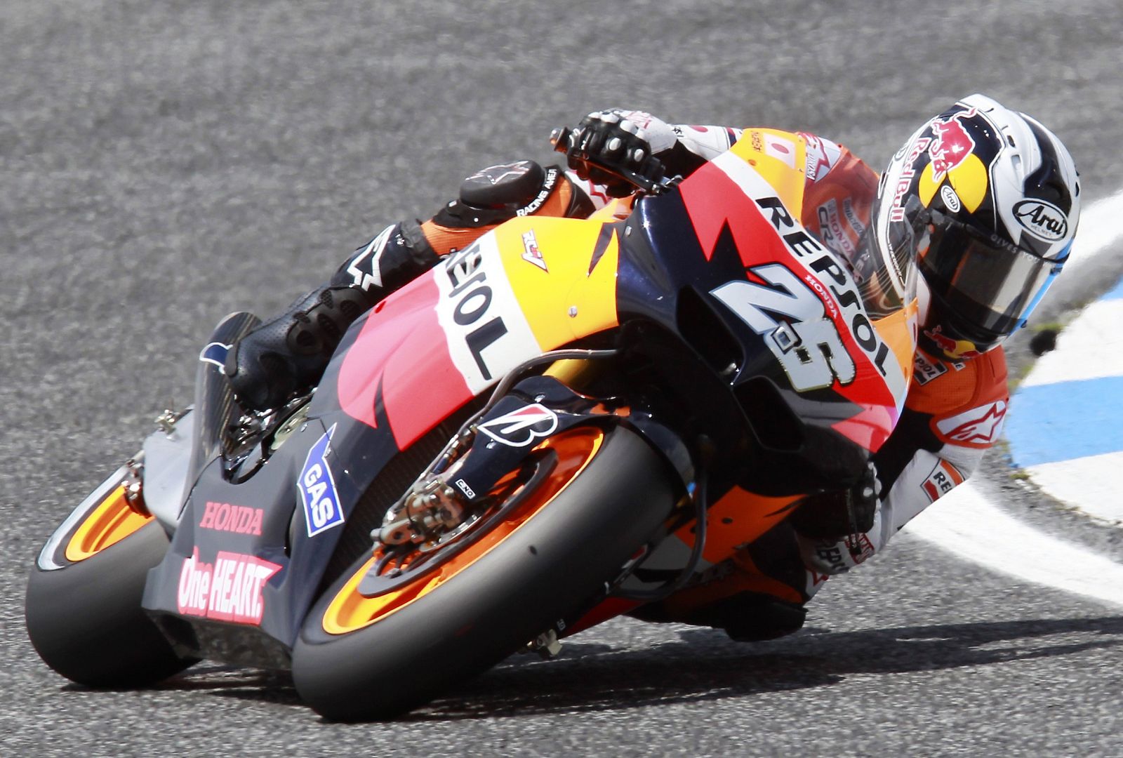Honda MotoGP rider Pedrosa takes a curve during the Portuguese Grand Prix in Estoril
