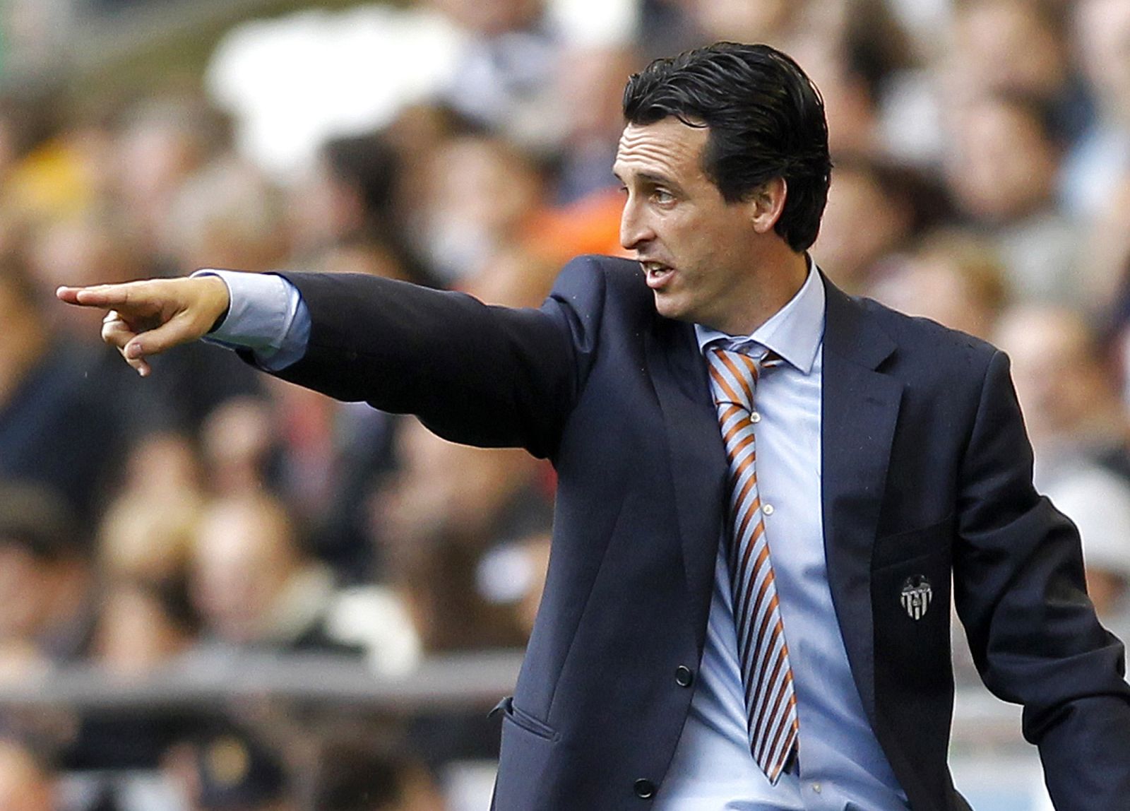 Valencia's coach Unai Emery gives instructions during their Spanish first division soccer match against Real Sociedad in Valencia