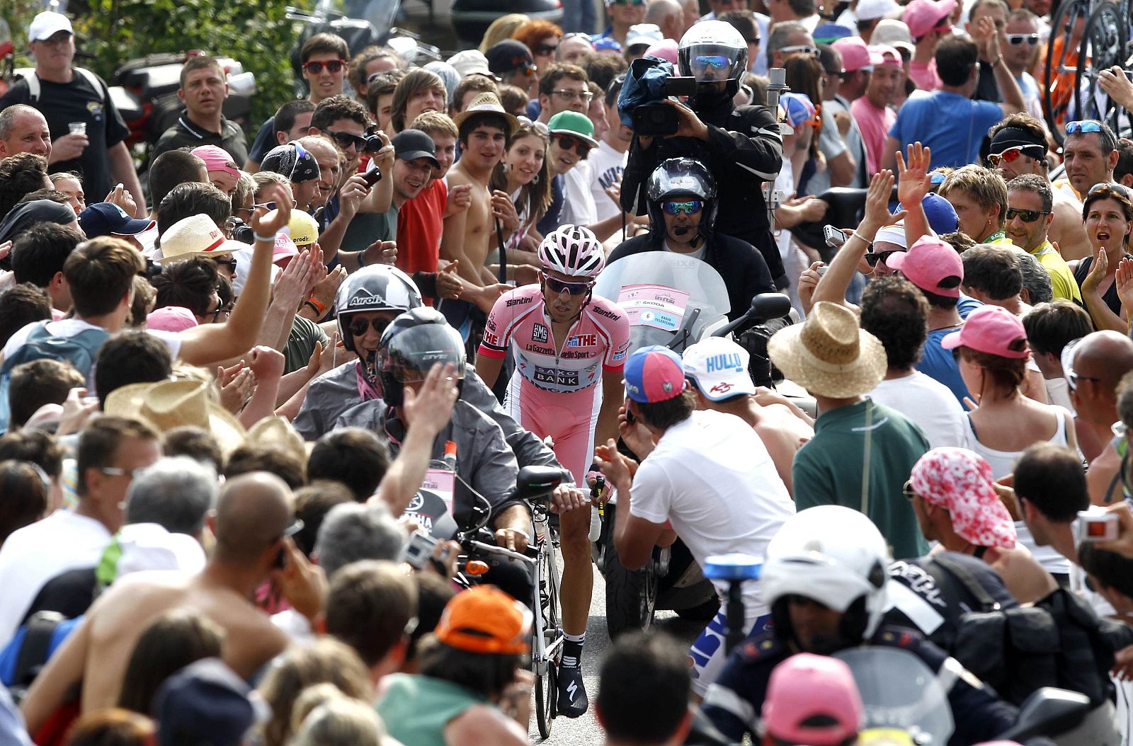 Alberto Contador of Spain climbs during the time trial for the 16th stage of the Giro d'Italia cycling race from Belluno to Nevegal