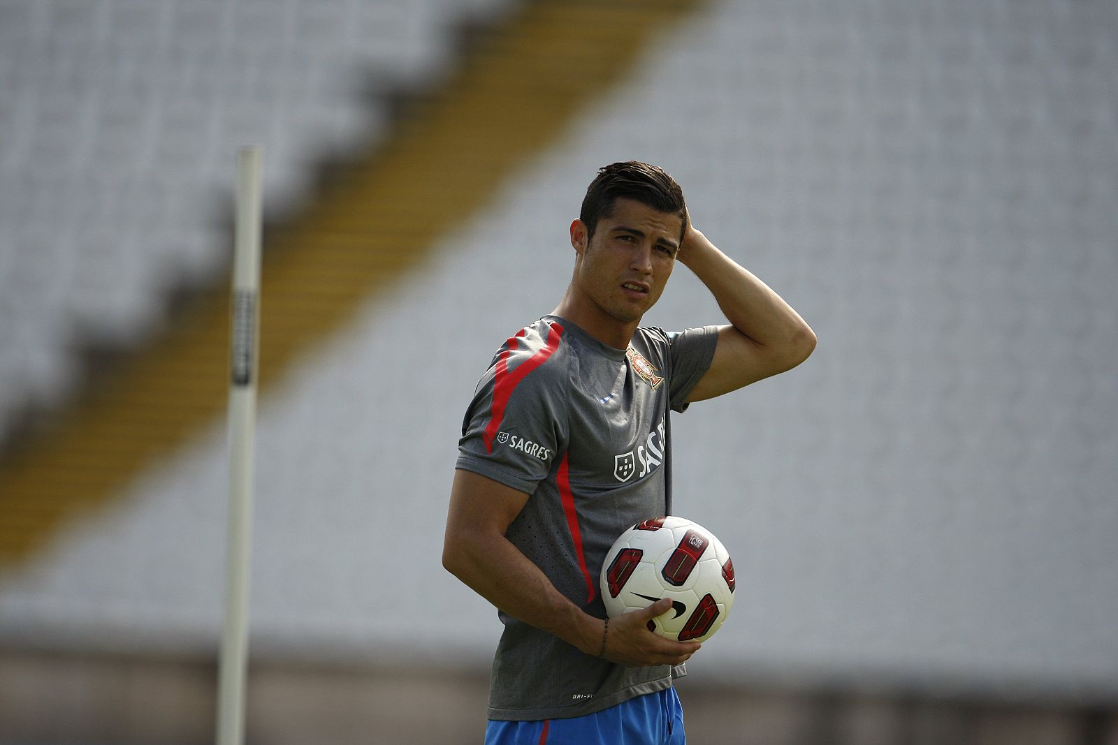 Portugal's Ronaldo gestures during a training session for the upcoming Euro 2012 qualifier soccer match against Norway, in Lisbon