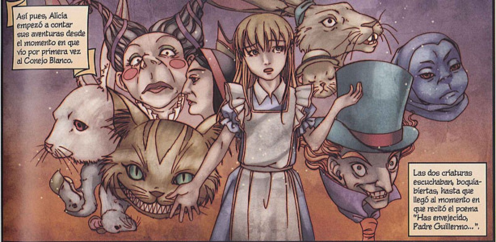 Viñeta de 'Alicia en el País de las Maravillas' de Moore, Reppion y Awano