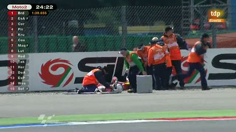 Rosell, tercera caída y contusión en la rodilla derecha