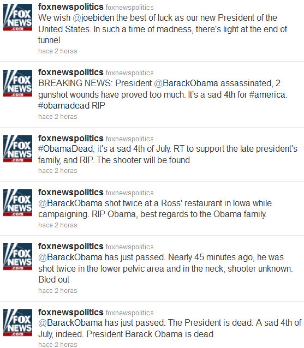 La cuenta de Fox News, 'hackeada', anunciaba en Twitter la muerte de Barack Obama