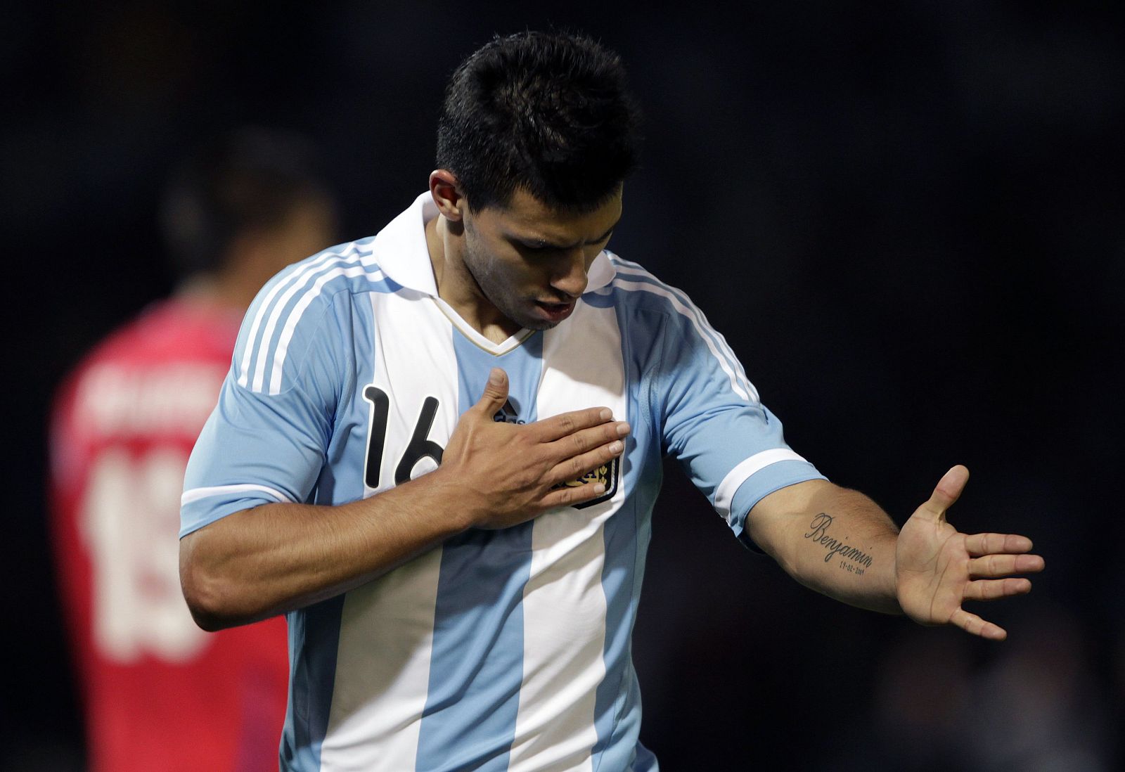 Argentina's Sergio Aguero celebrates his second goal against Costa Rica at the Copa America in Cordoba
