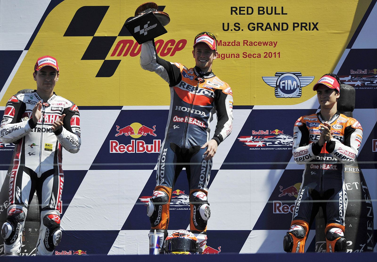 Casey Stoner celebra su victoria en Laguna Seca