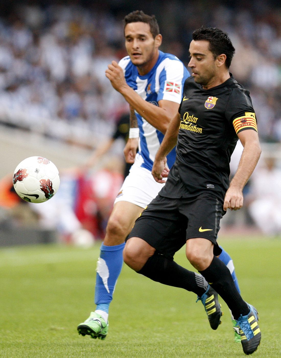 El centrocampista del Barcelona, Xavi Hernández, durante el último partido ante la Real Sociedad.