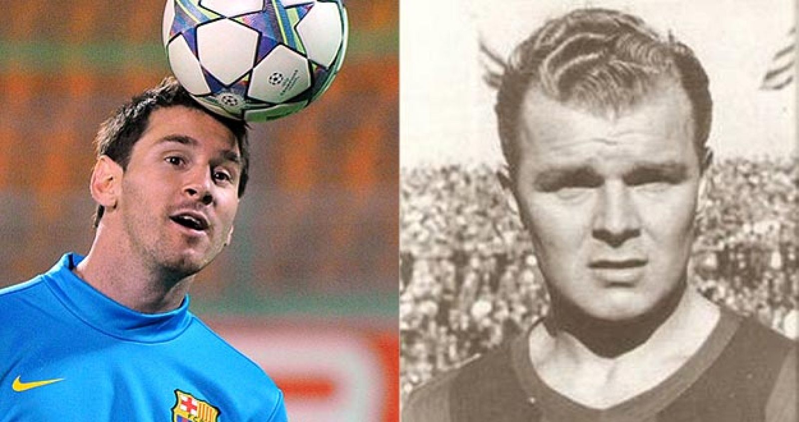 Lionel Messi y Ladislao Kubala, presente, futuro y pasado del FC Barcelona.