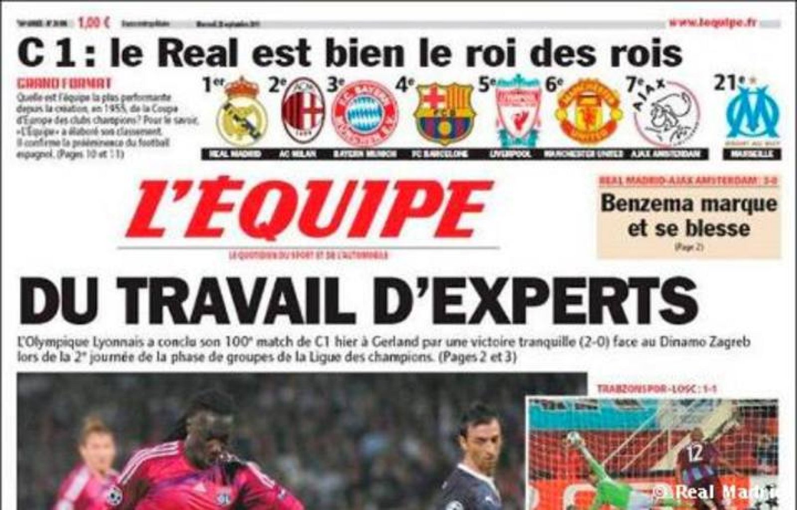 El diario francés L'Equipe ha proclamado al Real Madrid "el verdadero rey de reyes".