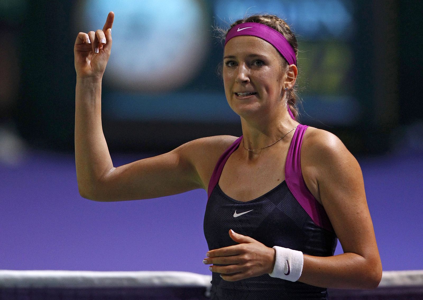Azarenka of Belarus celebrates her victory against against Li Na of China after their WTA tennis championships match in Istanbul