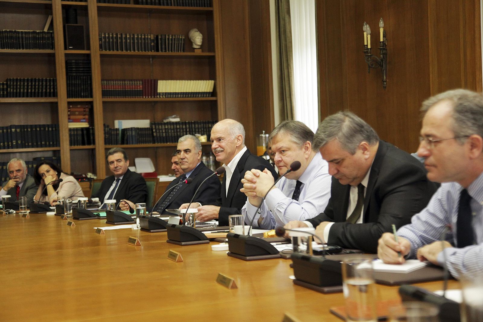 Greece's PM Papandreou holds an emergency cabinet meeting at the parliament in Athens