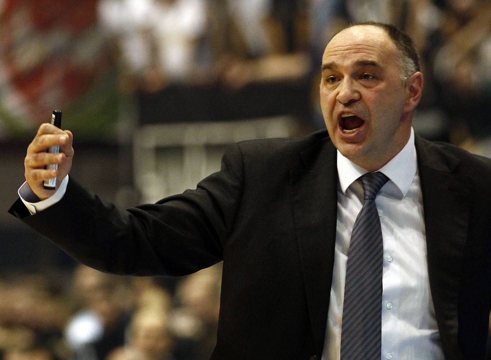 Pablo Laso, head coach of Real Madrid reacts during their Euroleague Group C basketball game against Partizan Belgrade in Belgrade