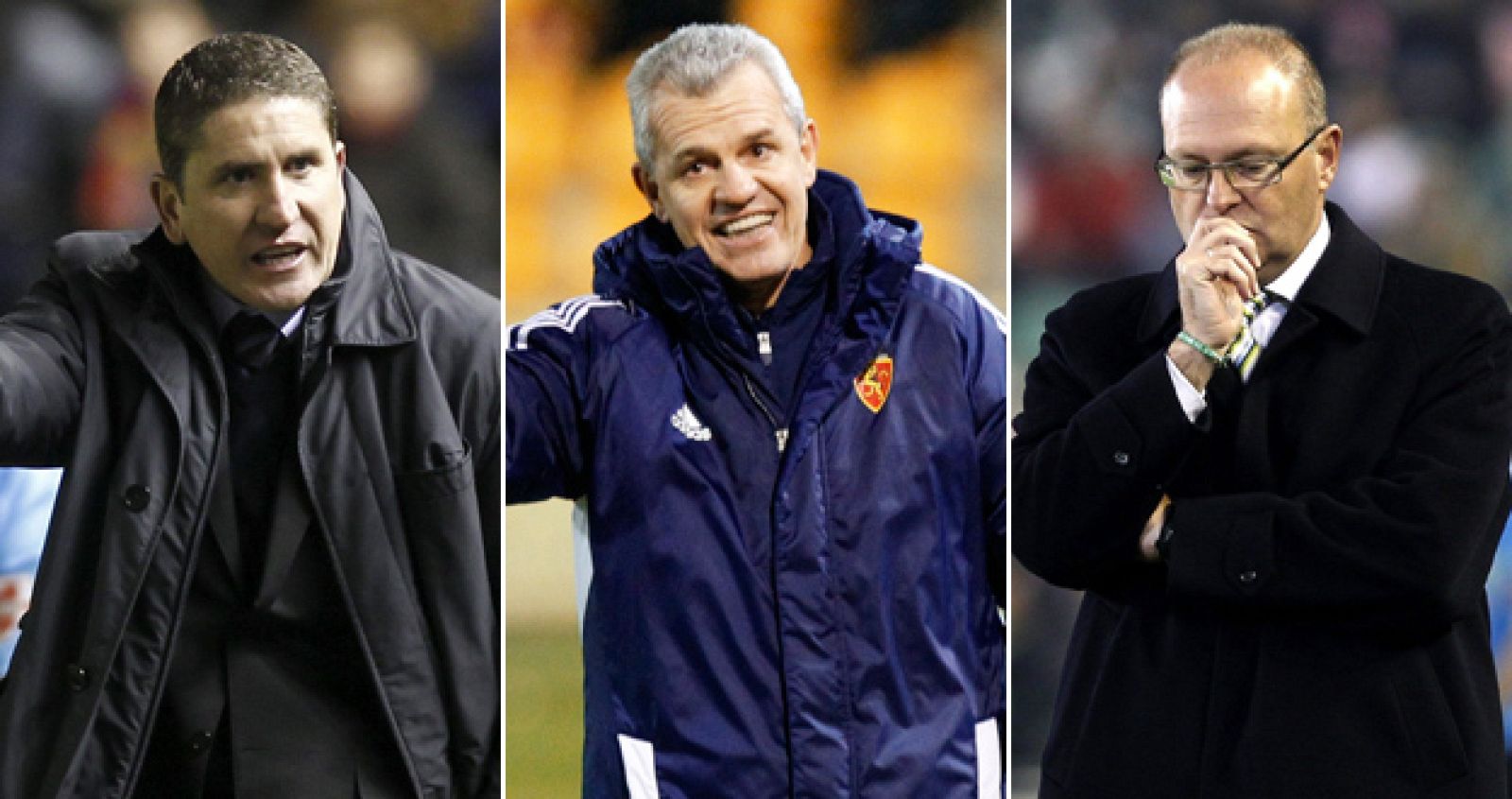 Juan Carlos Garrido, exentrenador del Villarreal y los técnicos de Zaragoza y Betis, Javier Aguirre y Pepe Mel.