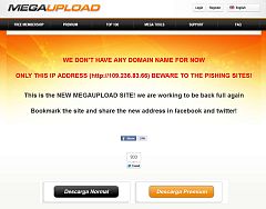 Aparecen páginas falsas que simulan ser el nuevo Megaupload