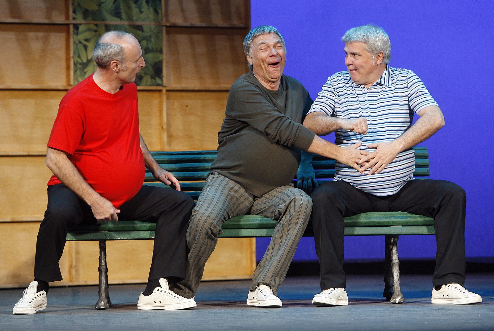 Mir, Sans and Gracia of the theatre group Tricicle perform their show Garrick during a dress rehearsal in Madrid