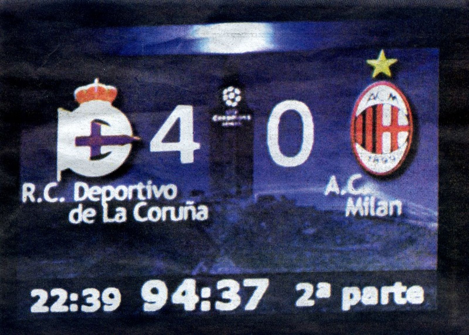 Imagen del marcador de Riazor el día 7 de abril de 2004.