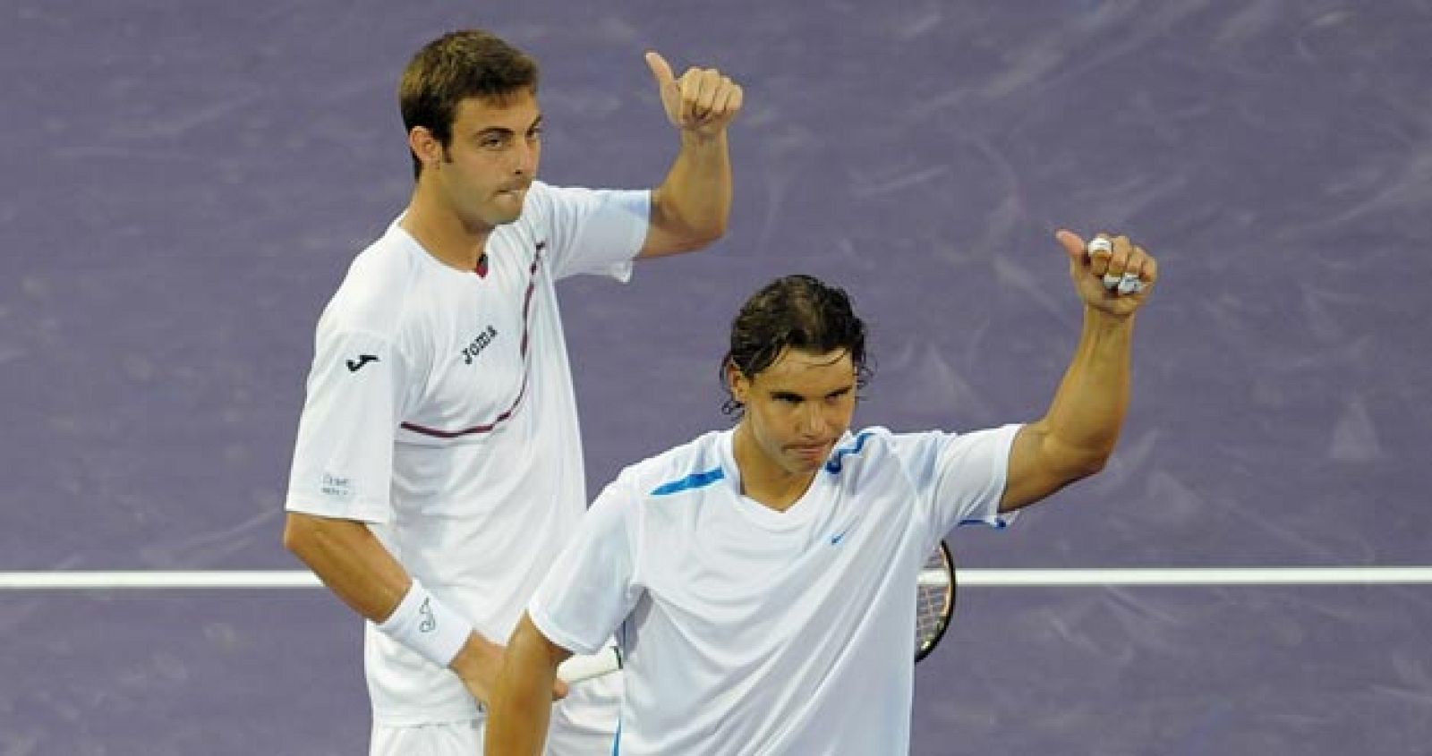 Rafa Nadal y Marcel Granollers celebran su victoria sobre Ivo Karlovic y Marin Cilic en el Master 1000 de Miami