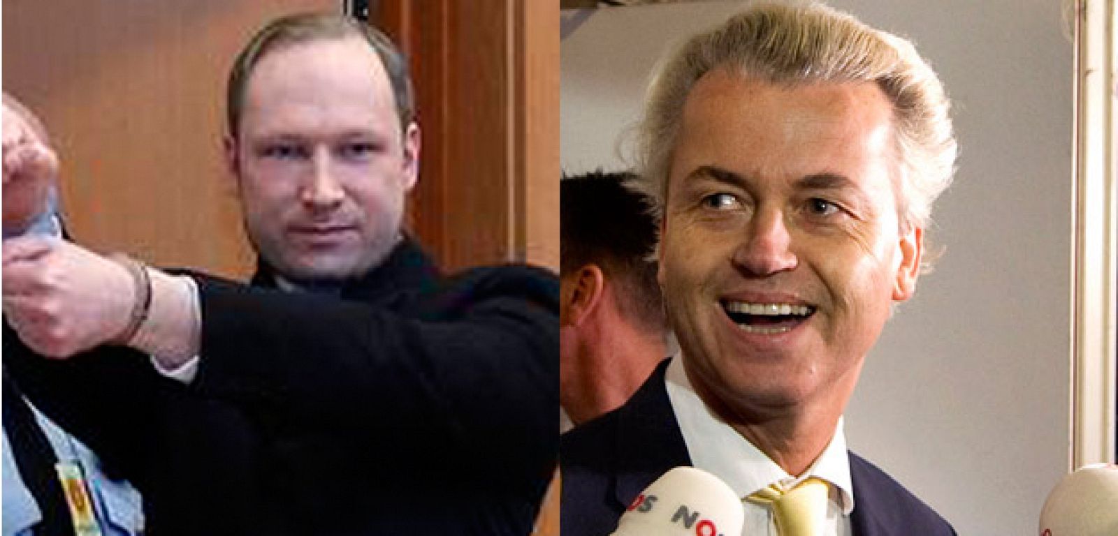 El terrorista noruego Breivik (izda) y el po'lítico holandés Geert Wilders, unidos en la pieza teatral de Theodor Holman