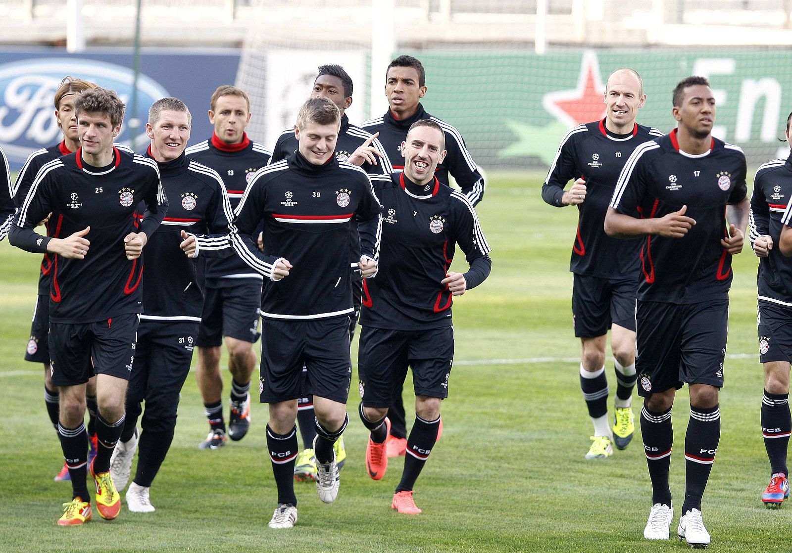 Bayern Munich's players attend a training session at the Velodrome Stadium in Marseille