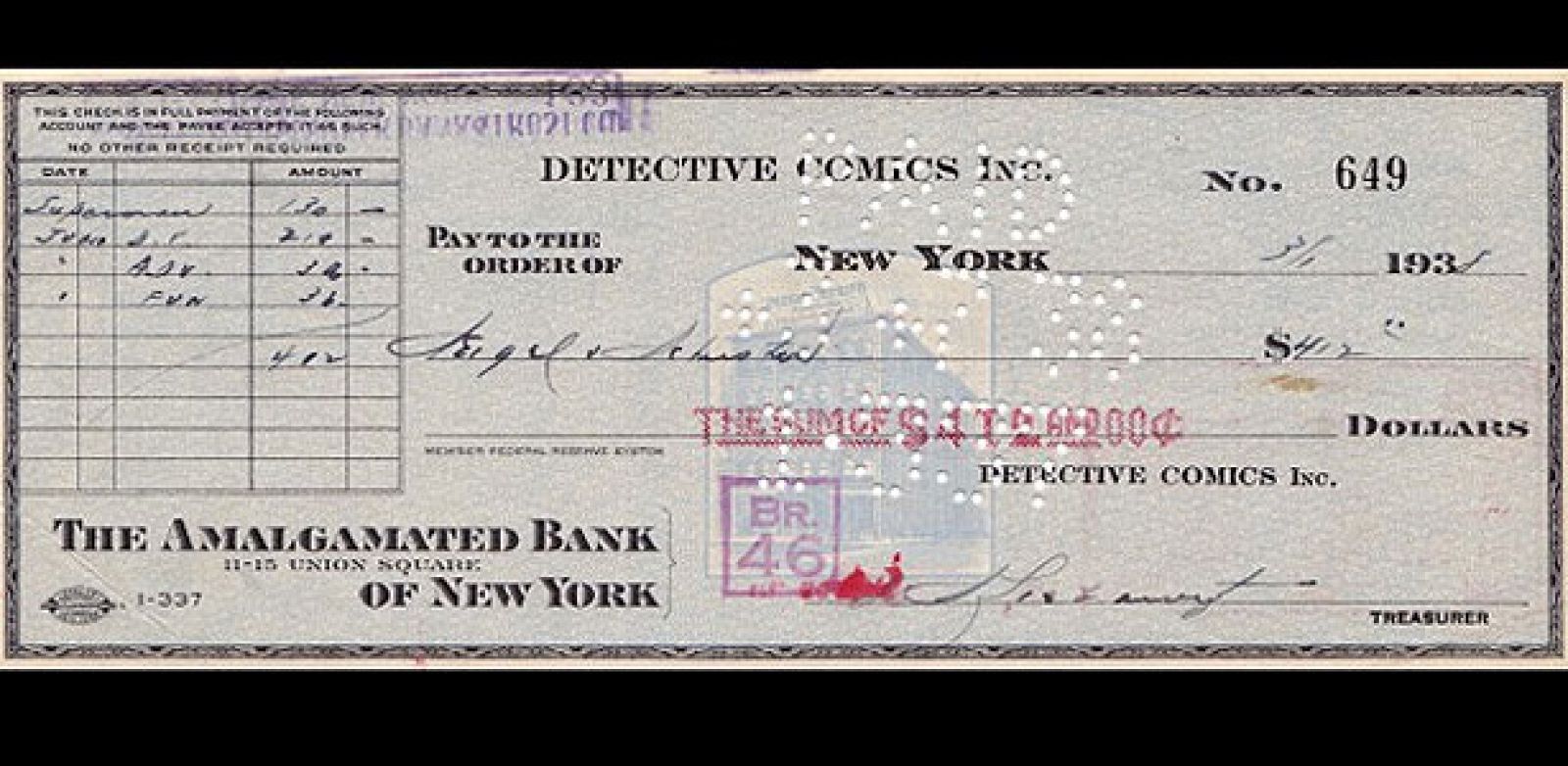 El cheque de 130 dólares con el que se compró a Superman