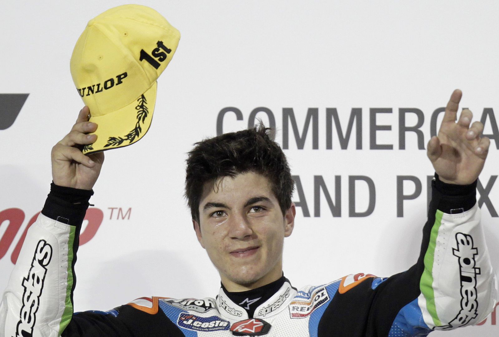 Avintia Racing Moto3 rider Vinales of Spain celebrates after winning Moto3 race at Qatar MotoGP Grand Prix at Losail International Circuit in Doha