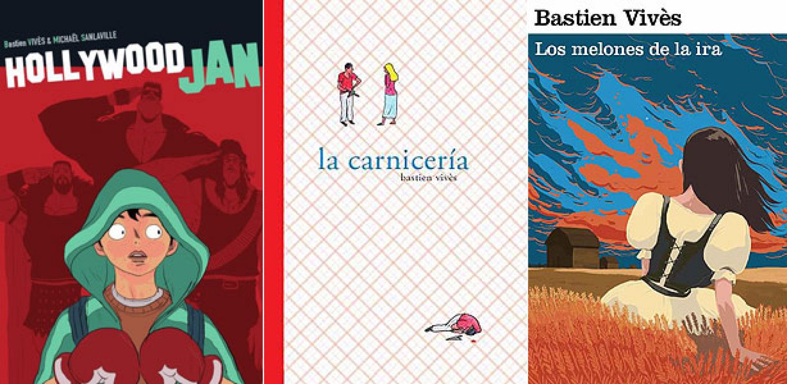 Portadas de 'Hollywood Jan', 'La carnicería' y 'Los melones de la ira', de Bastien Vivès