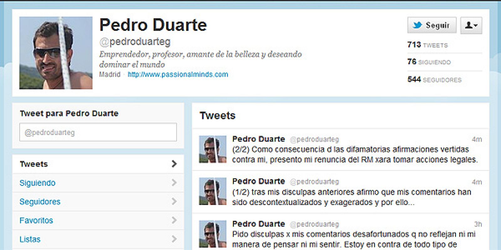 Imagen de la cuenta de Twitter del exempleado del Real Madrid.