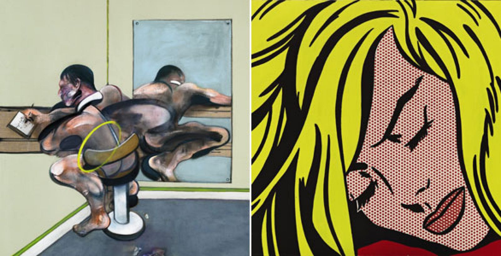 Fotografía de 'Chica durmiendo', de Roy Lichtenstein, (D) y 'Figura escribiendo reflejada en el espejo', de Francis Bacon (I)