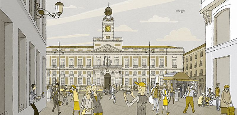 El ilustrador Juan Berrio nos ofrece la cara más cálida de la Puerta del Sol