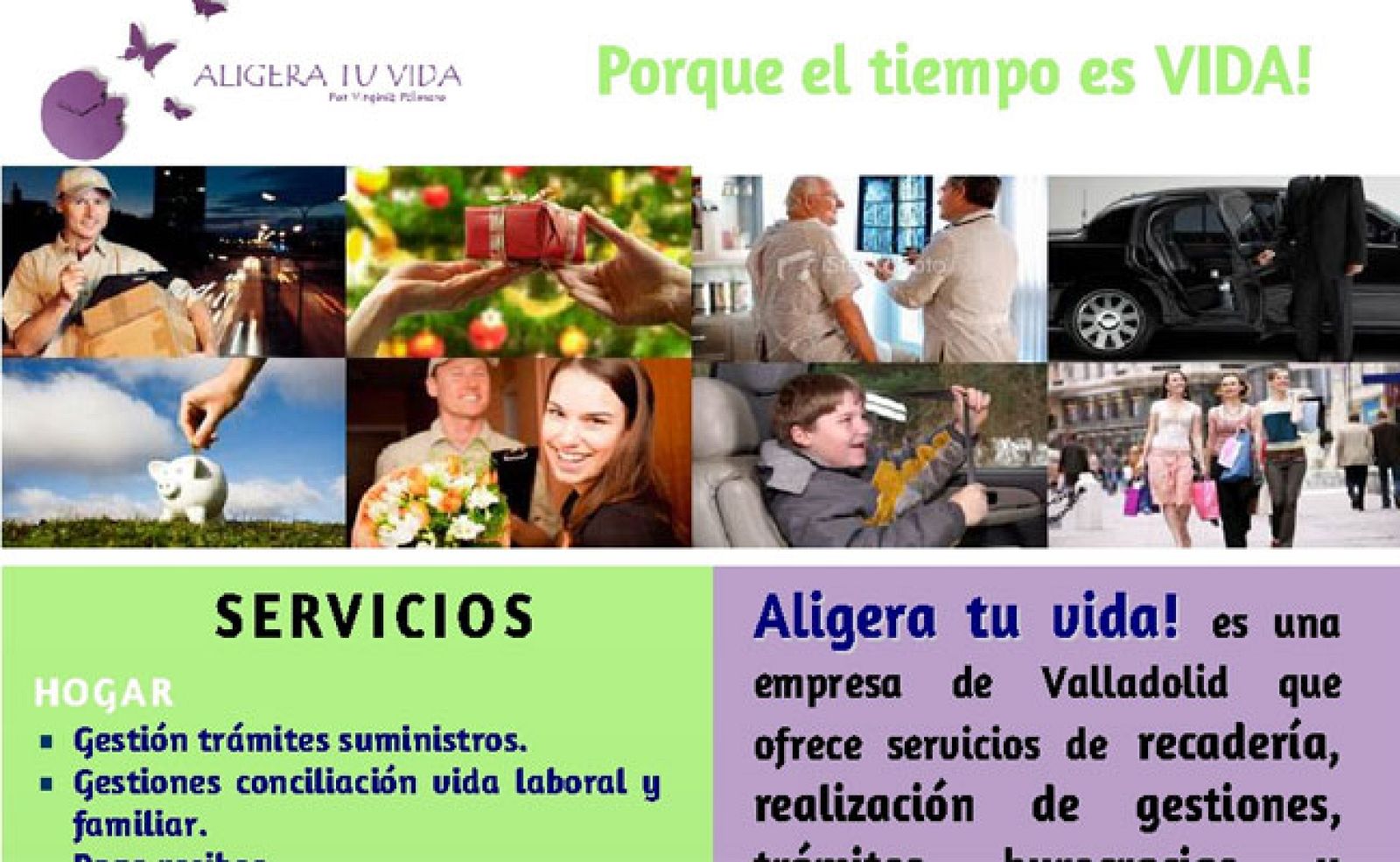 El folleto de presentación de Aligera tu vida, la empresa que Virgina Palmero ha puesto en marcha