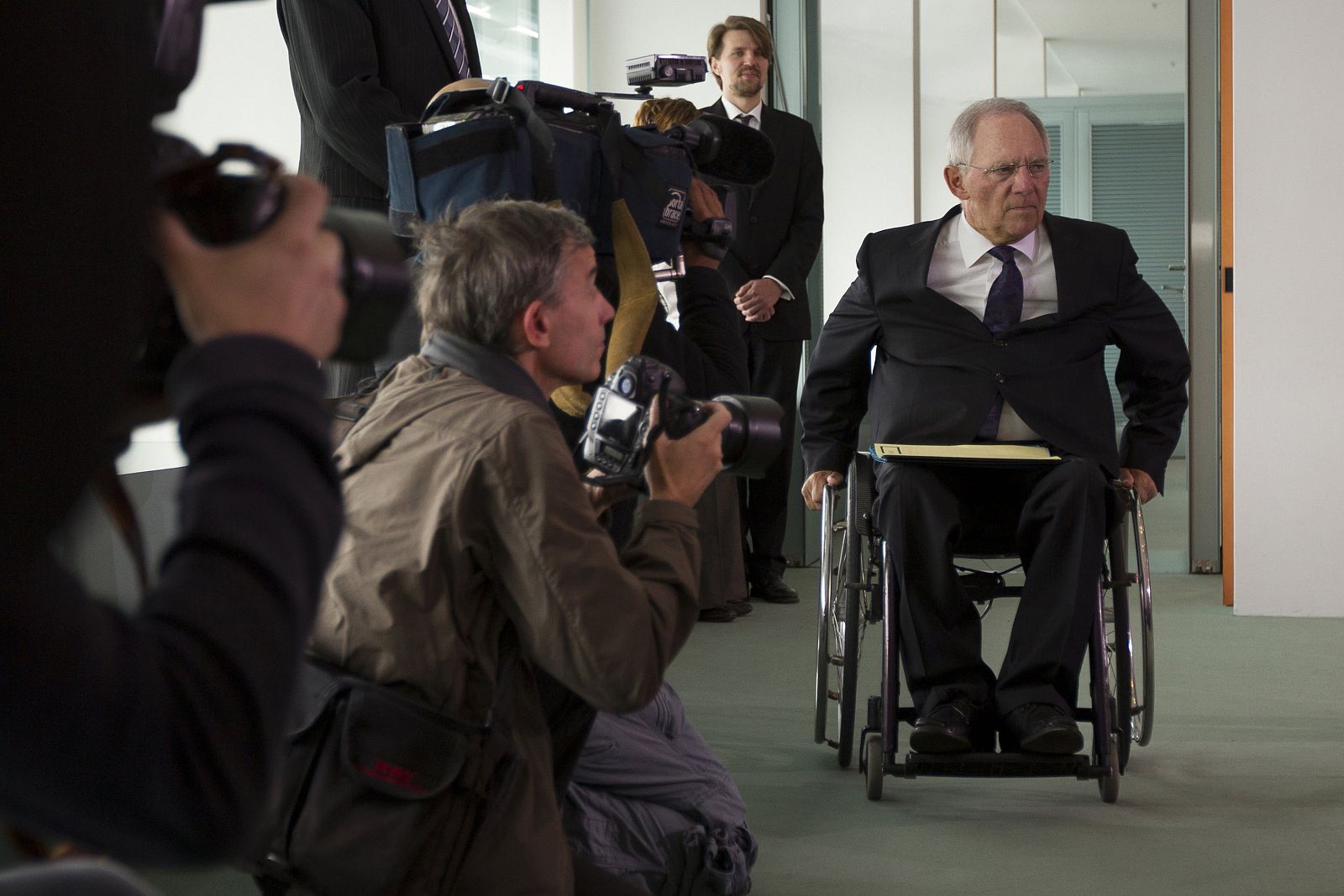 German Finance Minister Wolfgang Schaeuble arrives at a cabinet meeting at the Chancellery in Berlin
