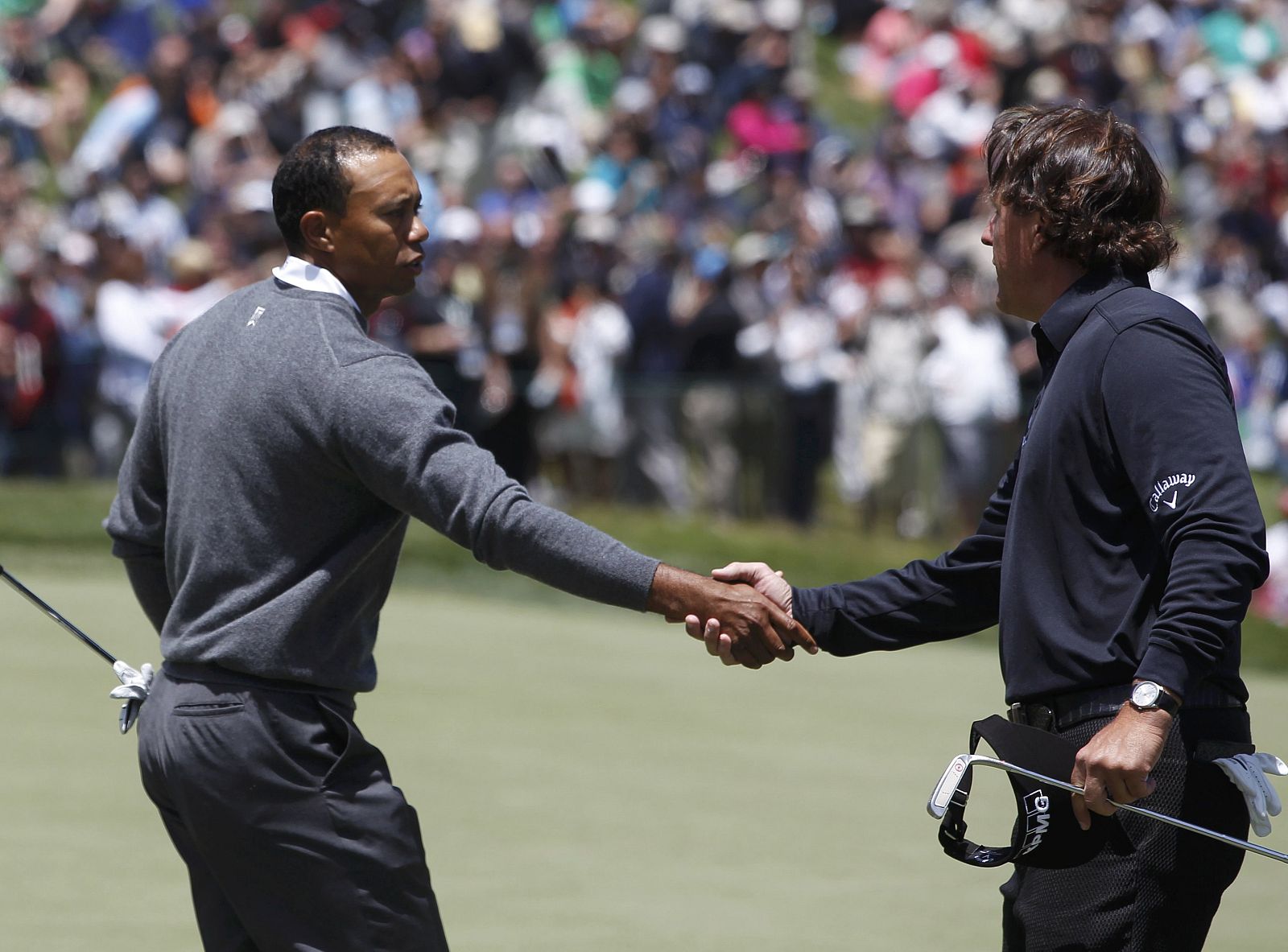 Tiger Woods y Phil Mickelson durante la primera jornada en San Francisco.