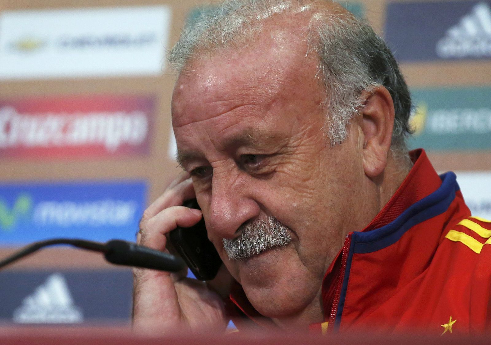 El seleccionador nacional Vicente del Bosque durante la rueda de prensa posterior al encuentro ante Croacia.