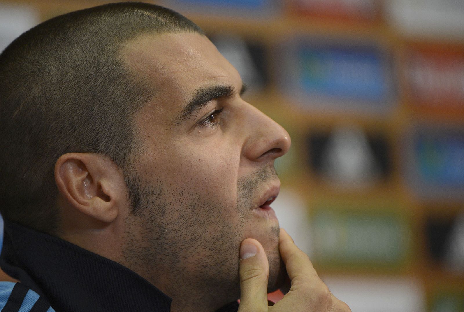 Álvaro Negredo, delantero de la selección española de fútbo, en rueda de prensa desde la Eurocopa 2012.