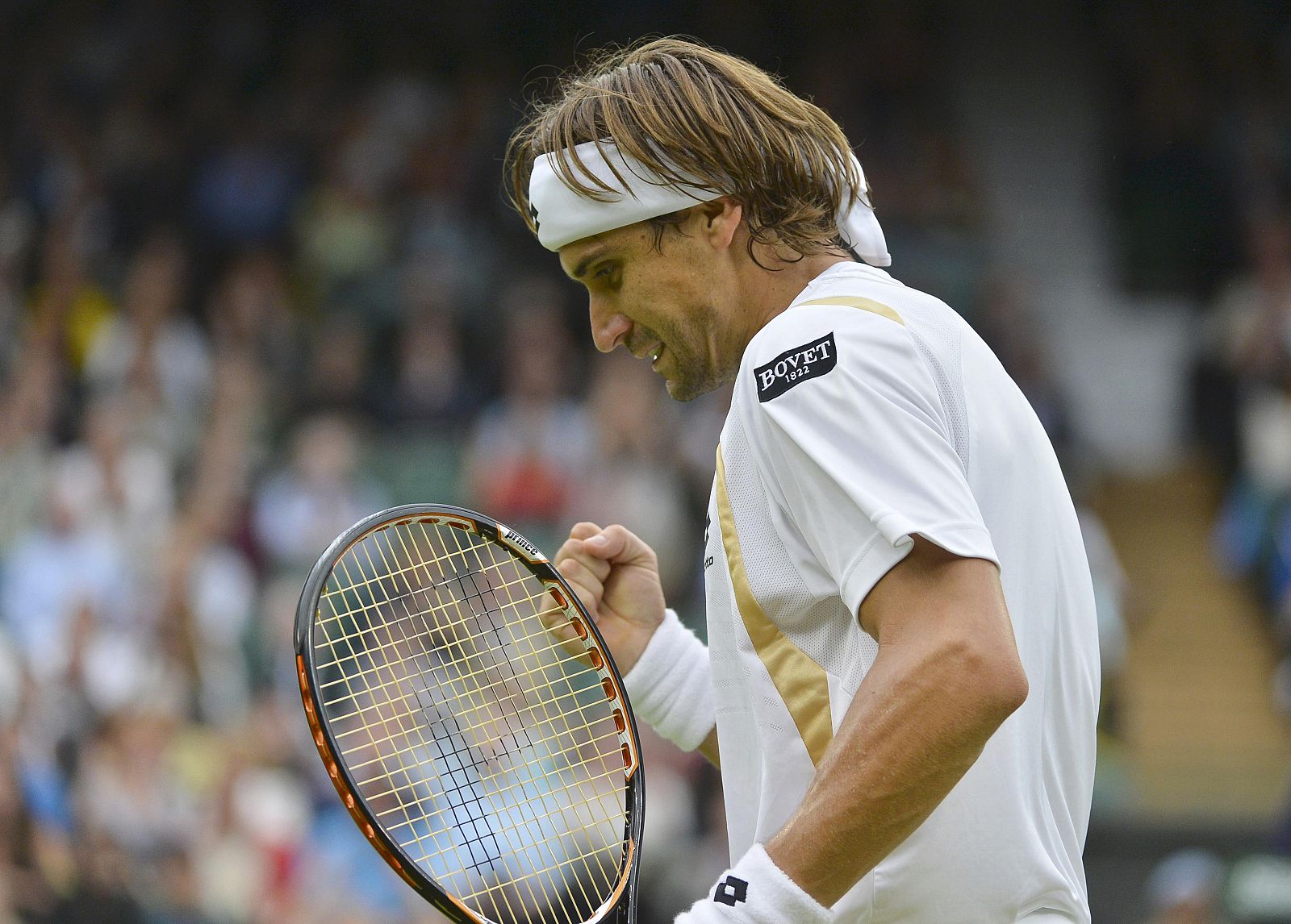 David Ferrer celebra un punto en su partido contra Juan Martín del Potro