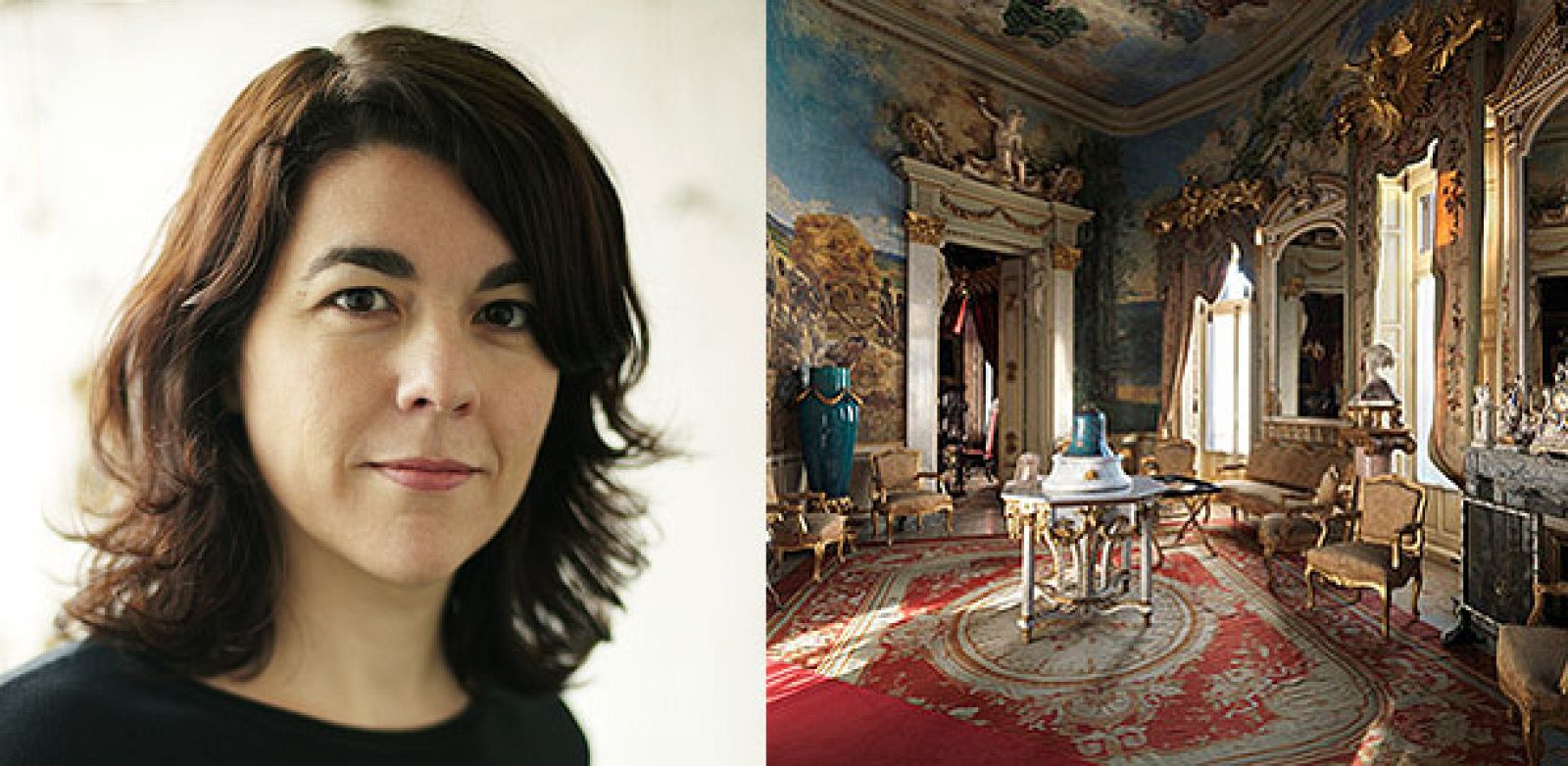 Catalina González Vilar y una sala del Museo Cerralbo en el que se ha inspirado para su premiada novela, 'Los coleccionistas'