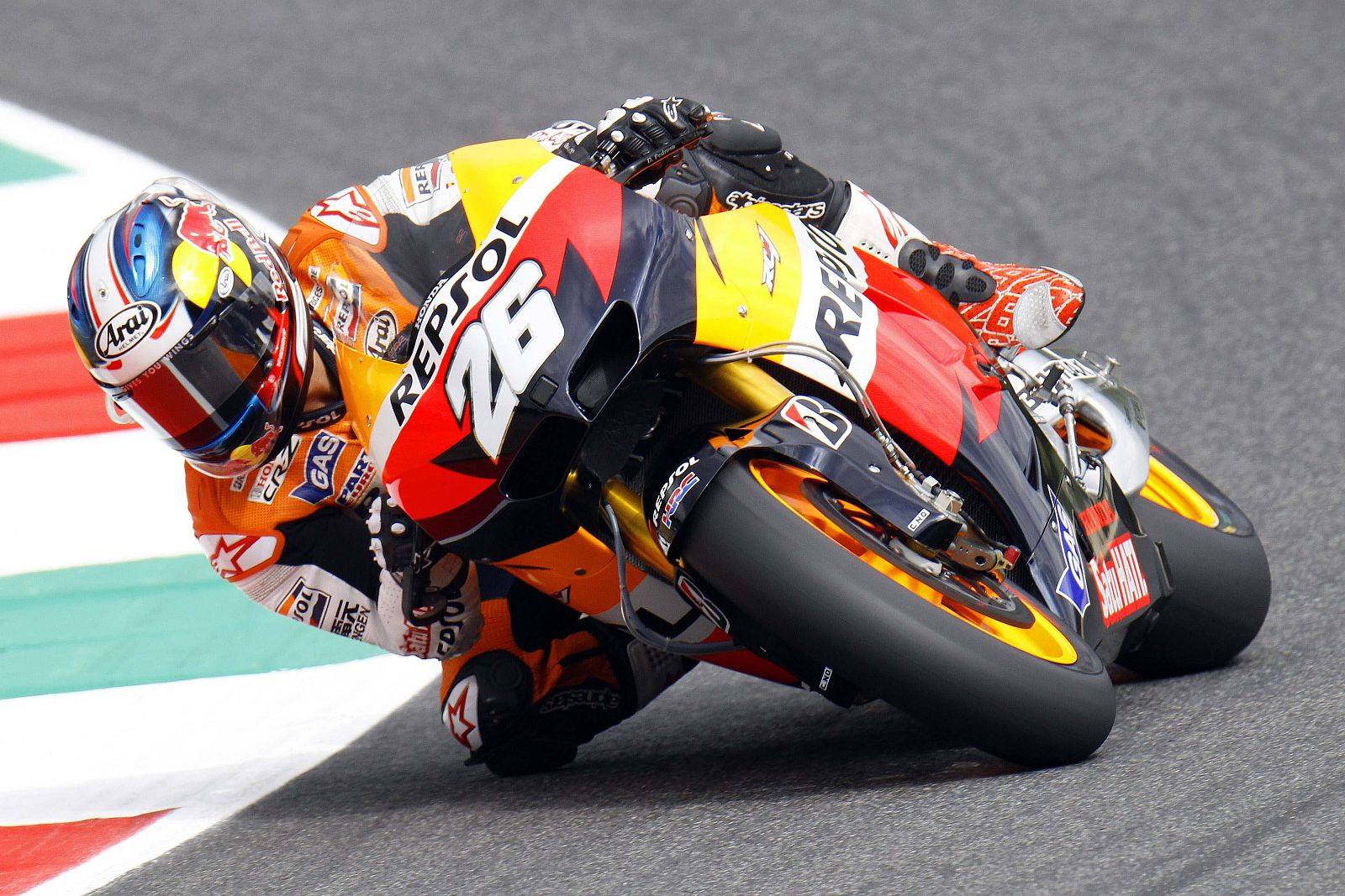 Pedrosa of Spain takes a curve during the third practice session for the Italian motorcycling Grand Prix at Mugello circuit