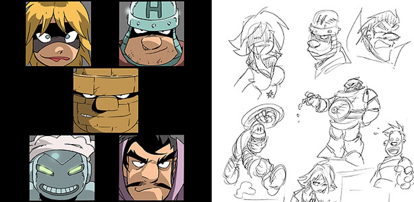 Los componentes de 'El Supergrupo' y bocetos preliminares de Nacho Fernández