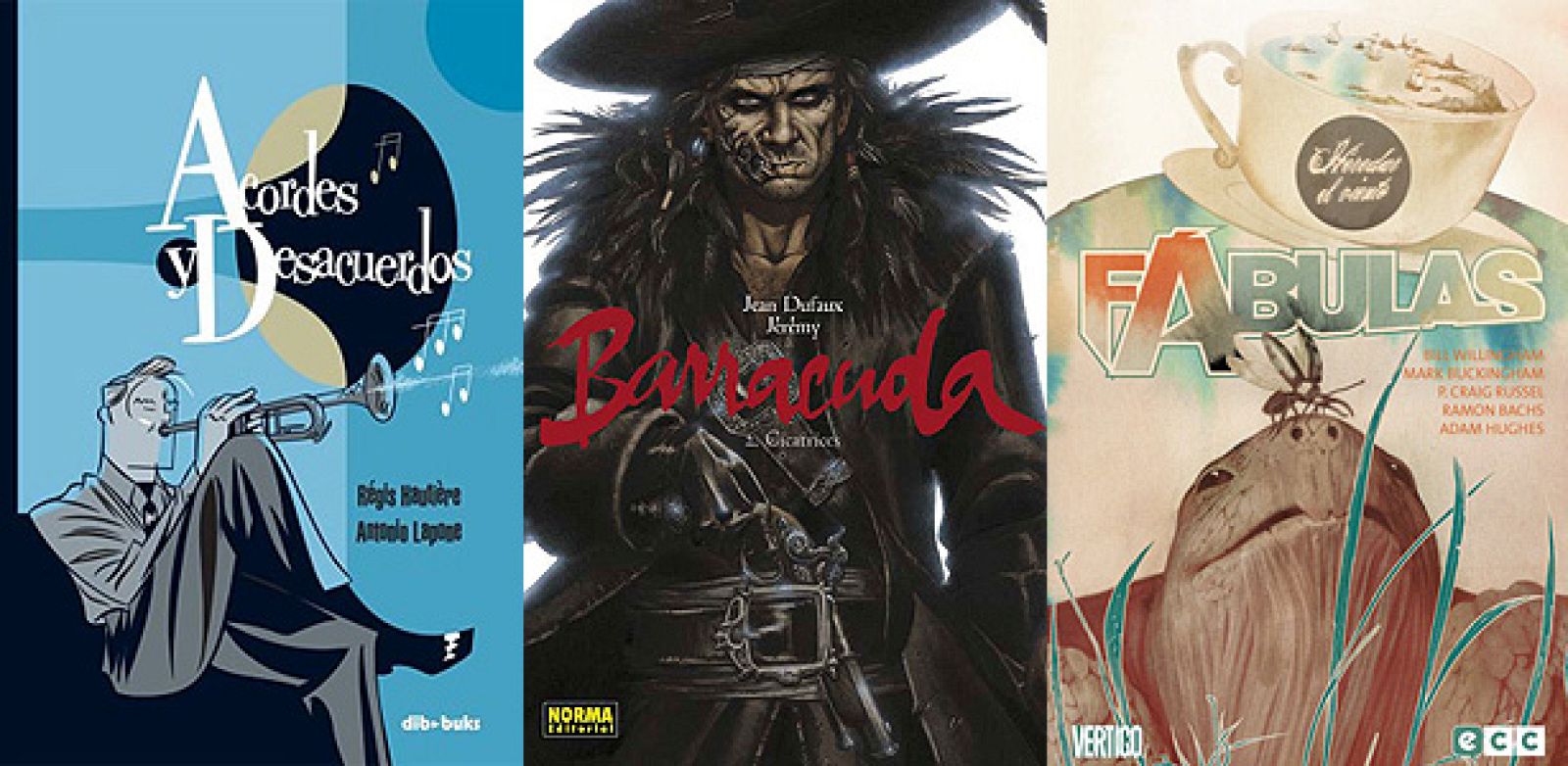 Portadas de 'Acordes y desacuerdos', 'Barracuda 2: Cicatrices' y Fábulas: Heredar el viento'